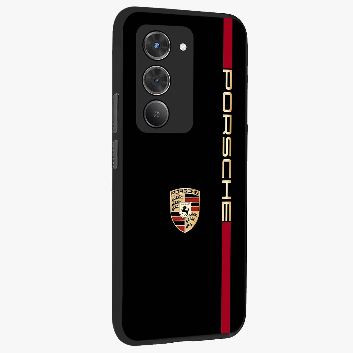 Black Minimal Porsche Glass Case upright view showcasing stylish automotive artwork with bold minimal theme.