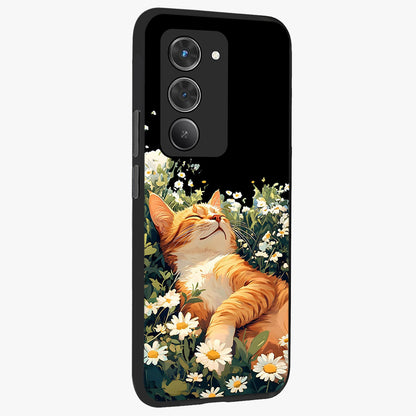 Blissful Bloom Cat Glass Case upright view showcasing charming cat design surrounded by blooming floral elements.