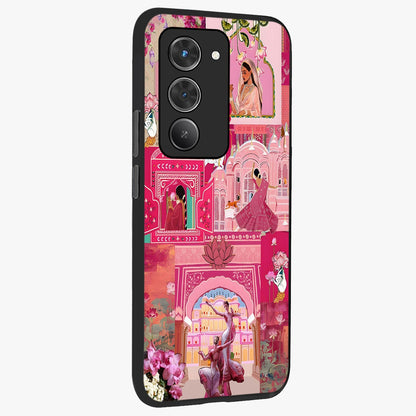 Blossoms of Rajasthan Glass Case upright view showcasing colorful floral design inspired by traditional Indian art.