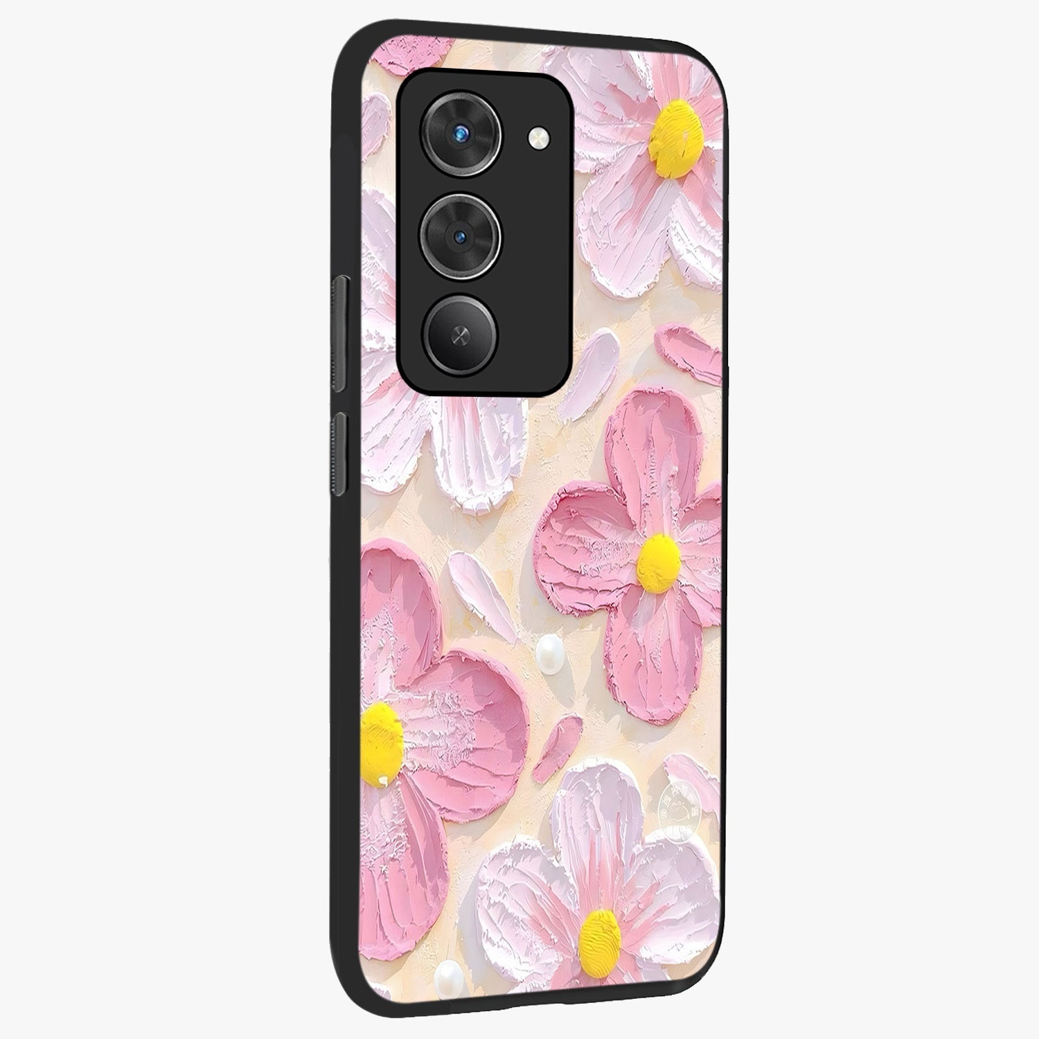 Blush Bloom Texture Glass Case upright view showcasing delicate blush floral texture with modern minimal style.