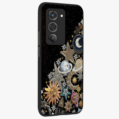 Cosmic Sparkle Dreams Glass Case upright view showcasing glowing cosmic artwork with magical galaxy theme.