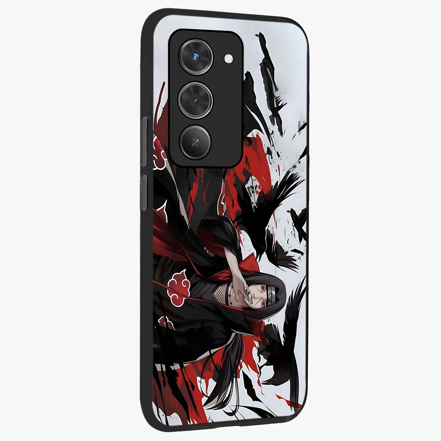 Crimson Crow Illusion Glass Case upright view showcasing striking crow illusion artwork with intense crimson theme.
