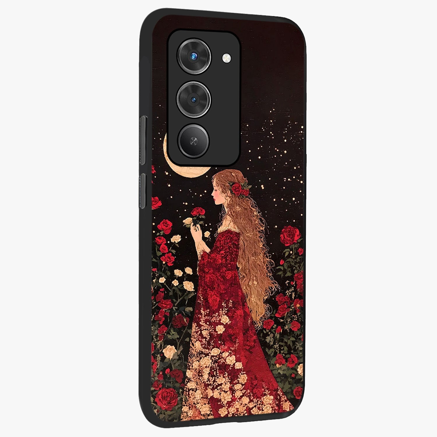 Crimson Dreams Glass Case upright view showcasing dreamy red toned artwork with modern aesthetic style.