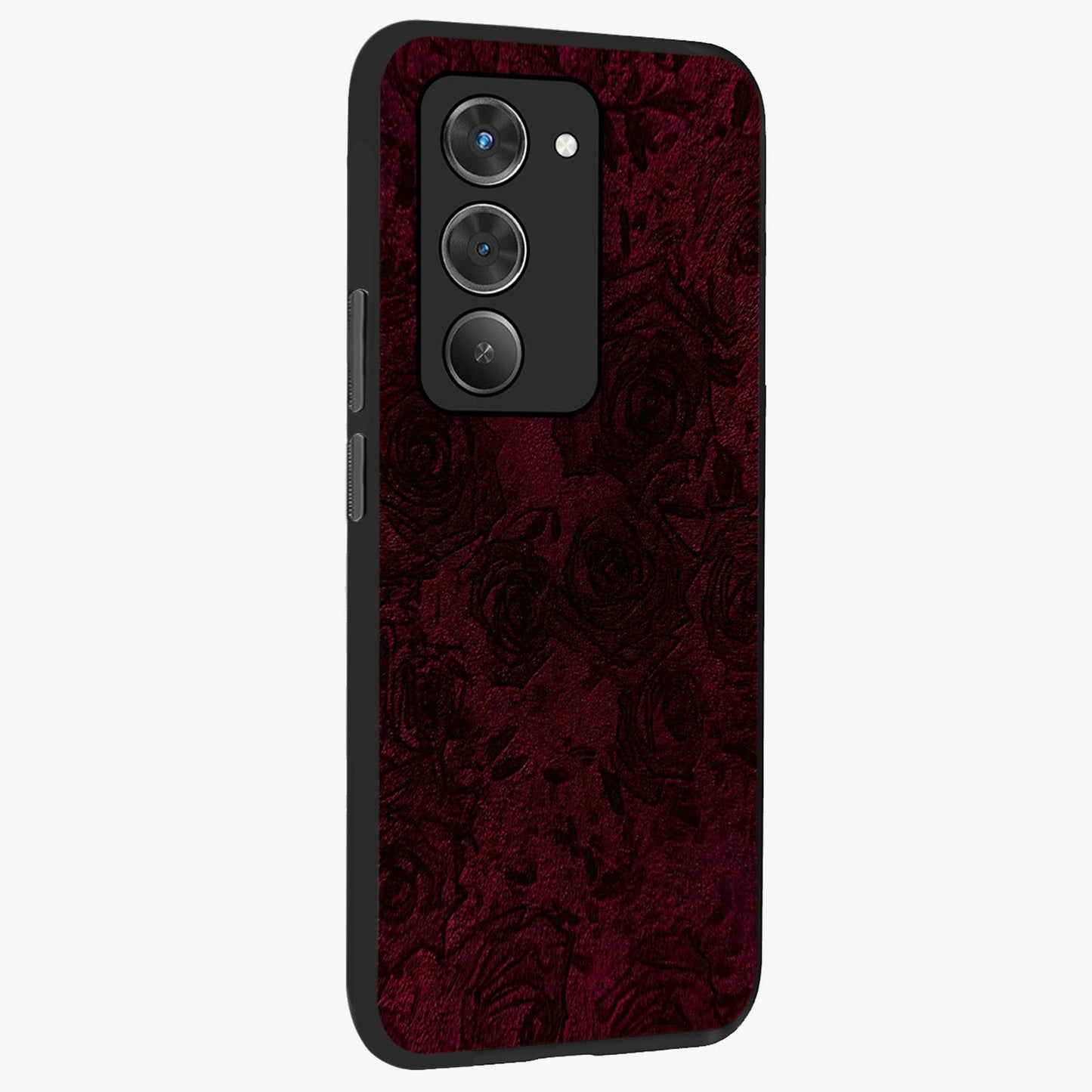 Crimson Fade Flow Glass Case upright view showcasing dynamic crimson flow artwork with stylish abstract theme.