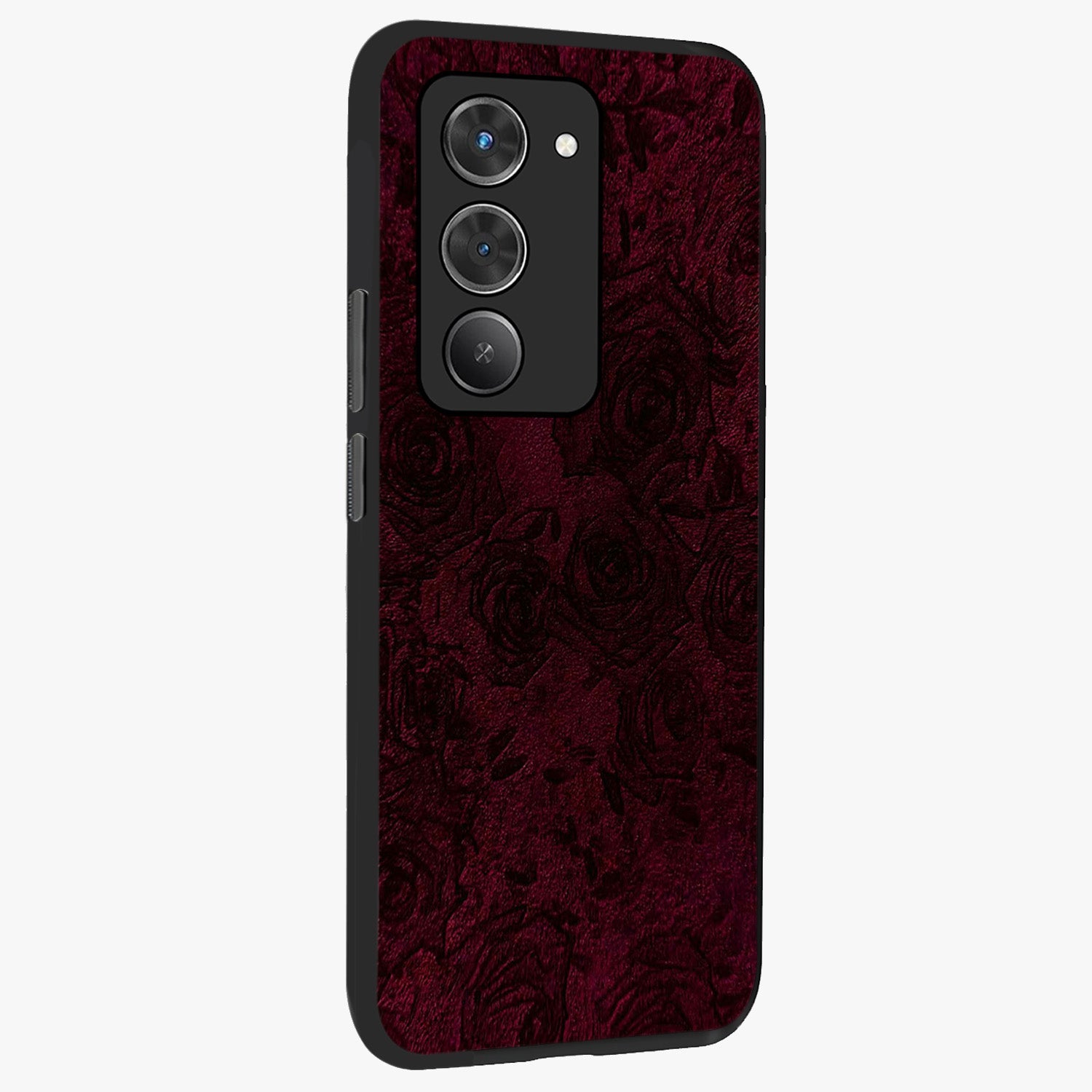 Crimson Fade Flow Glass Case upright view showcasing dynamic crimson flow artwork with stylish abstract theme.