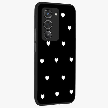 Cute And Simple White Hearts Glass Case upright view showcasing simple white hearts artwork with soft minimal theme.