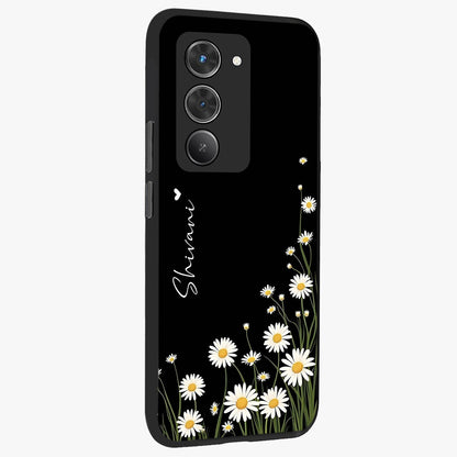 Daisy Cascade Custom Name Glass Case upright view showcasing elegant floral cascade design with personalized aesthetic.