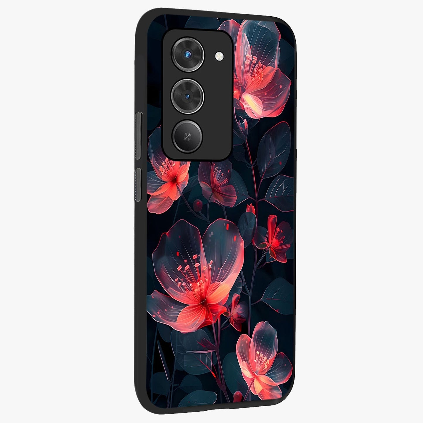 Dark Shade of Flower Glass Case upright view showcasing delicate flower artwork with rich dark floral theme.