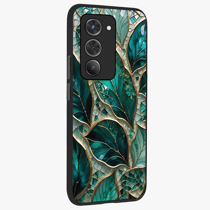 Emerald Leaf Glass Glass Case upright view showcasing fresh green leaf artwork with calming nature inspired style.