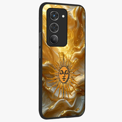 Eternal Golden Glow Glass Case upright view showcasing luminous golden artwork with luxurious visual theme.