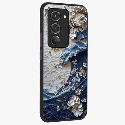 Floral Wave Origami Glass Case upright view showcasing creative floral origami artwork with artistic decorative theme.