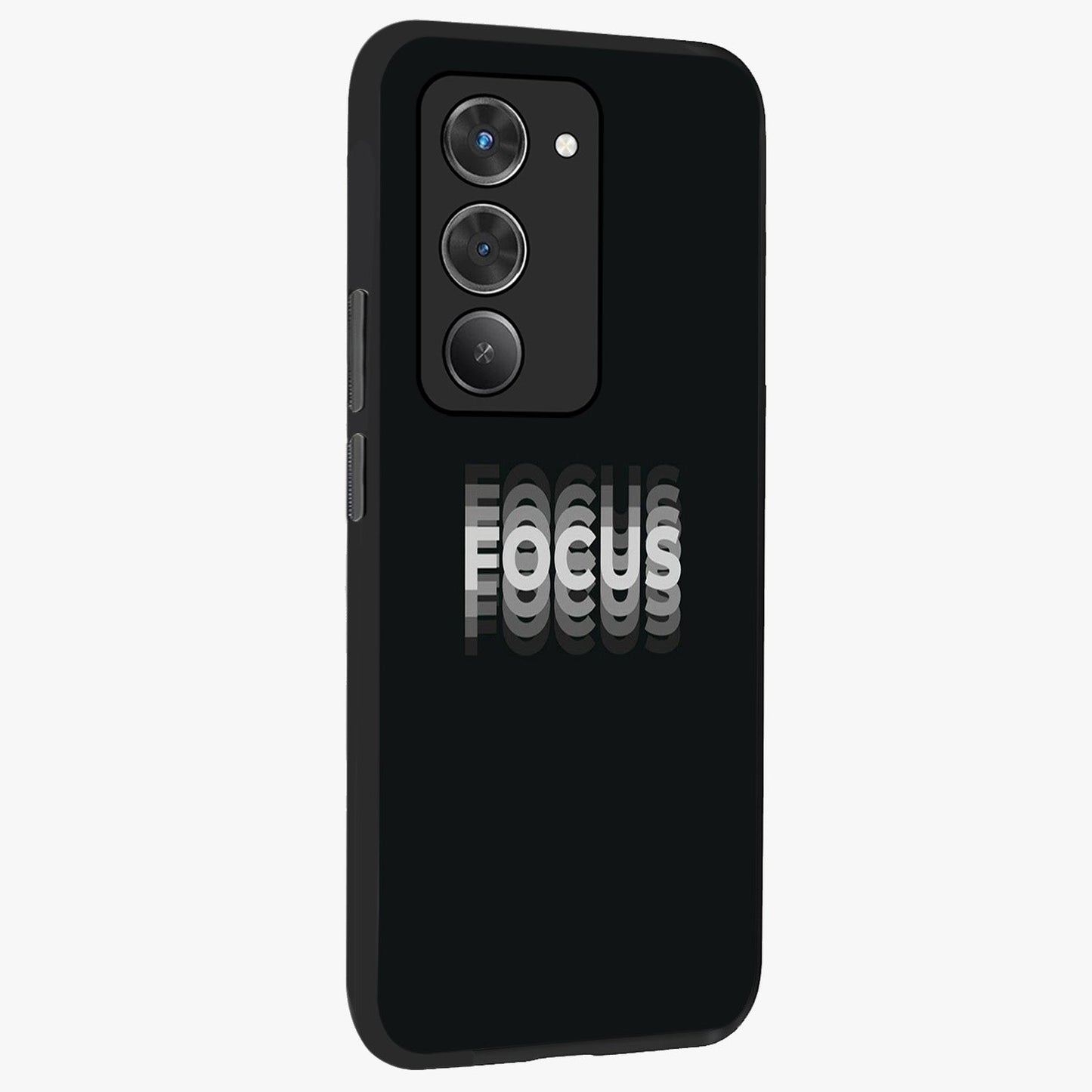 Focus Mode On Glass Case upright view showcasing strong typography statement with sleek motivational theme.