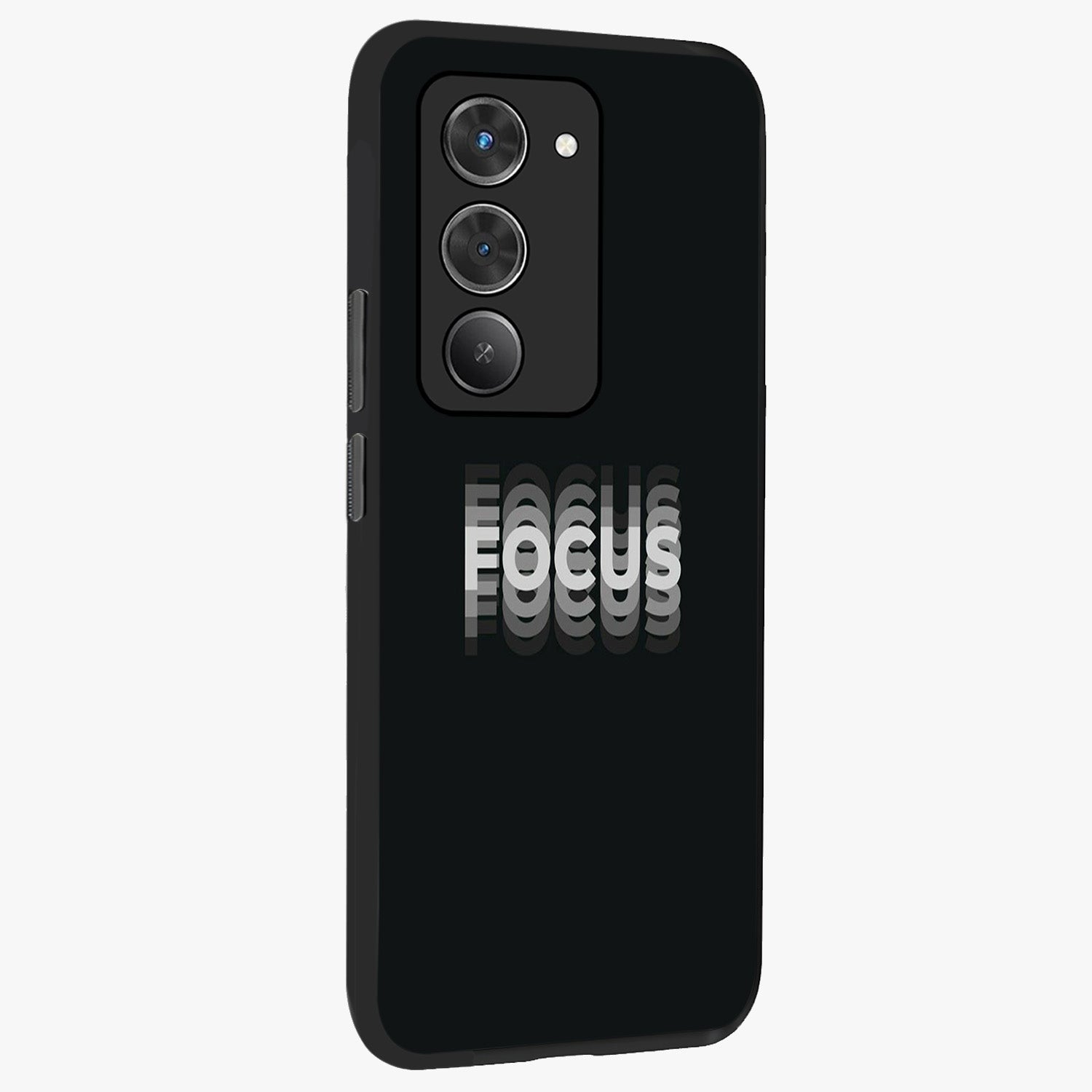 Focus Mode On Glass Case upright view showcasing strong typography statement with sleek motivational theme.
