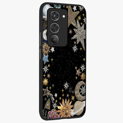 Galactic Jewel Stars Glass Case upright view showcasing glittering star jewel artwork with vibrant galaxy theme.