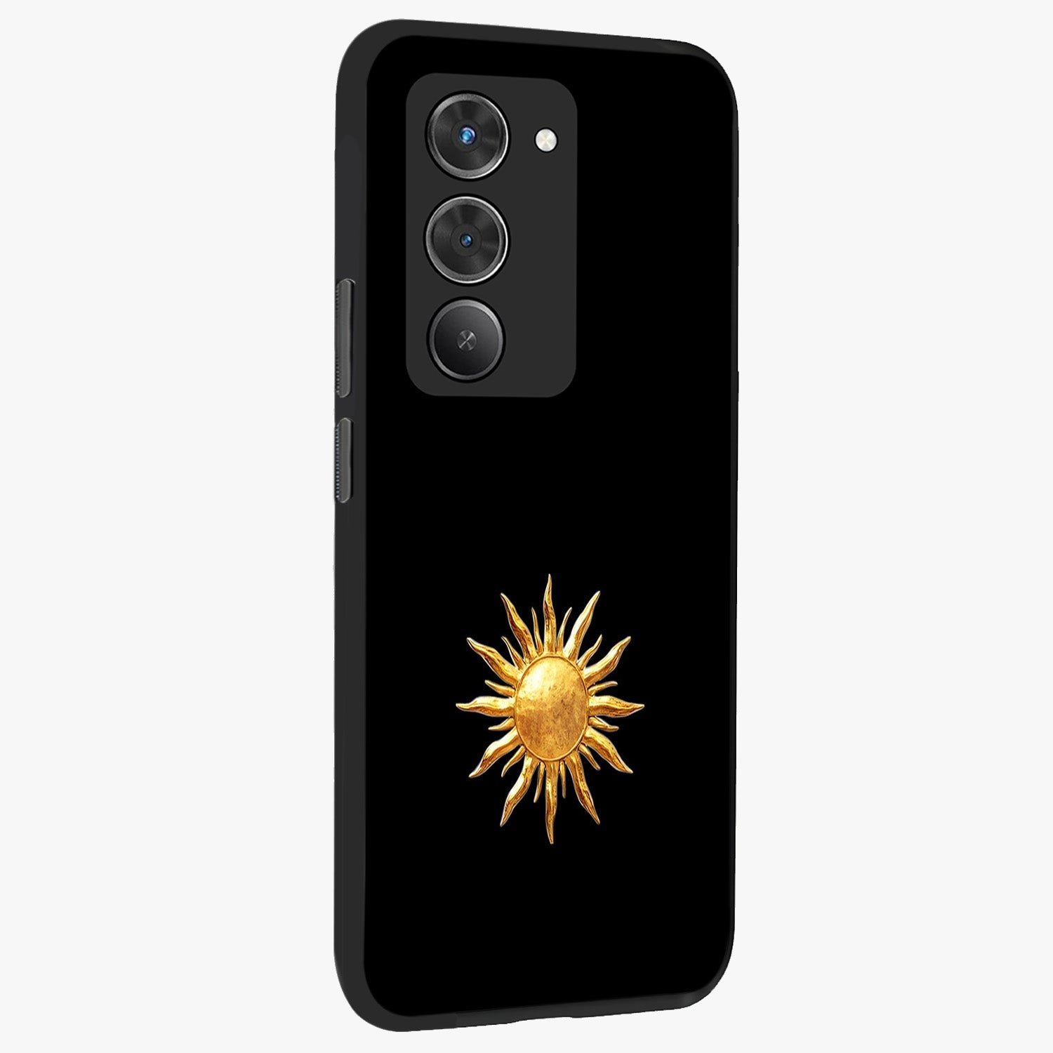 Golden Sun Minimalism Glass Case upright view showcasing haunting graveyard artwork with dramatic dark theme.