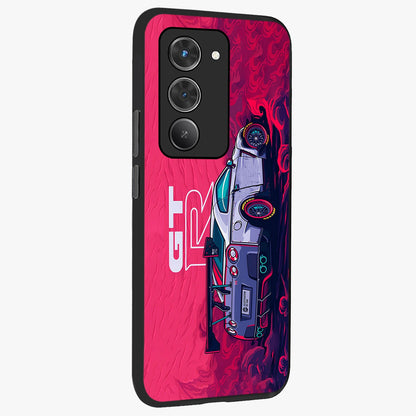 GT-R Car Pattern Glass Case upright view showcasing dynamic car pattern artwork with modern sports theme.