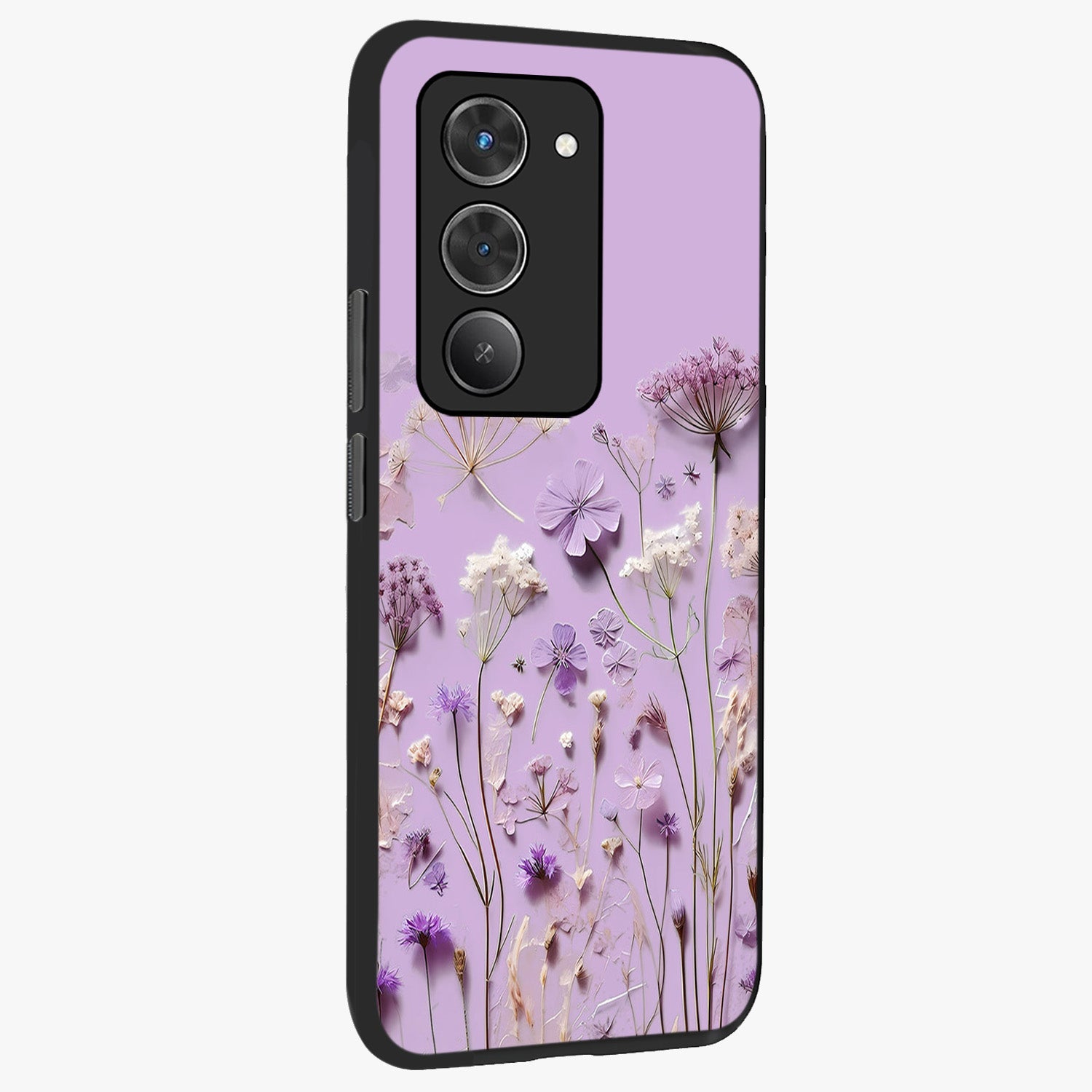 Lavender Blossom Dream Glass Case upright view showcasing delicate lavender blossom artwork with peaceful floral theme.