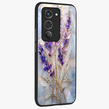 Lavender Dream Glow Glass Case upright view showcasing radiant lavender glow artwork with calming dreamy theme.