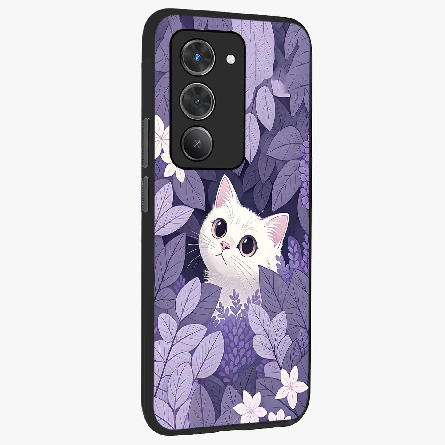 Lilac Hide Peek Cat Glass Case upright view showcasing charming cat artwork with adorable peek theme.