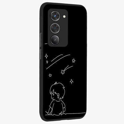 Line Art Boy With Shooting Stars Glass Case upright view showcasing artistic shooting star illustration with minimal style.