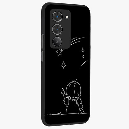 Line Art Girl With Shooting Stars Glass Case upright view showcasing delicate shooting stars artwork with minimal artistic theme.