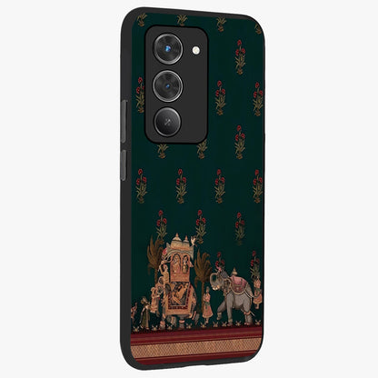 Macmerise Glass Case upright view showcasing bold artistic artwork with contemporary design theme.