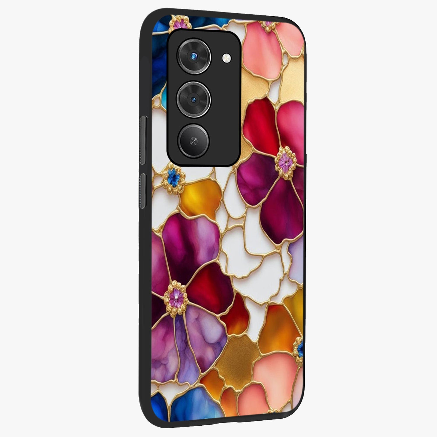 Marble Flower Pattern Glass Case upright view showcasing decorative marble flower artwork with refined style.