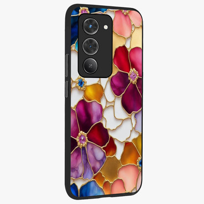 Marble Flower Pattern Glass Case upright view showcasing decorative marble flower artwork with refined style.