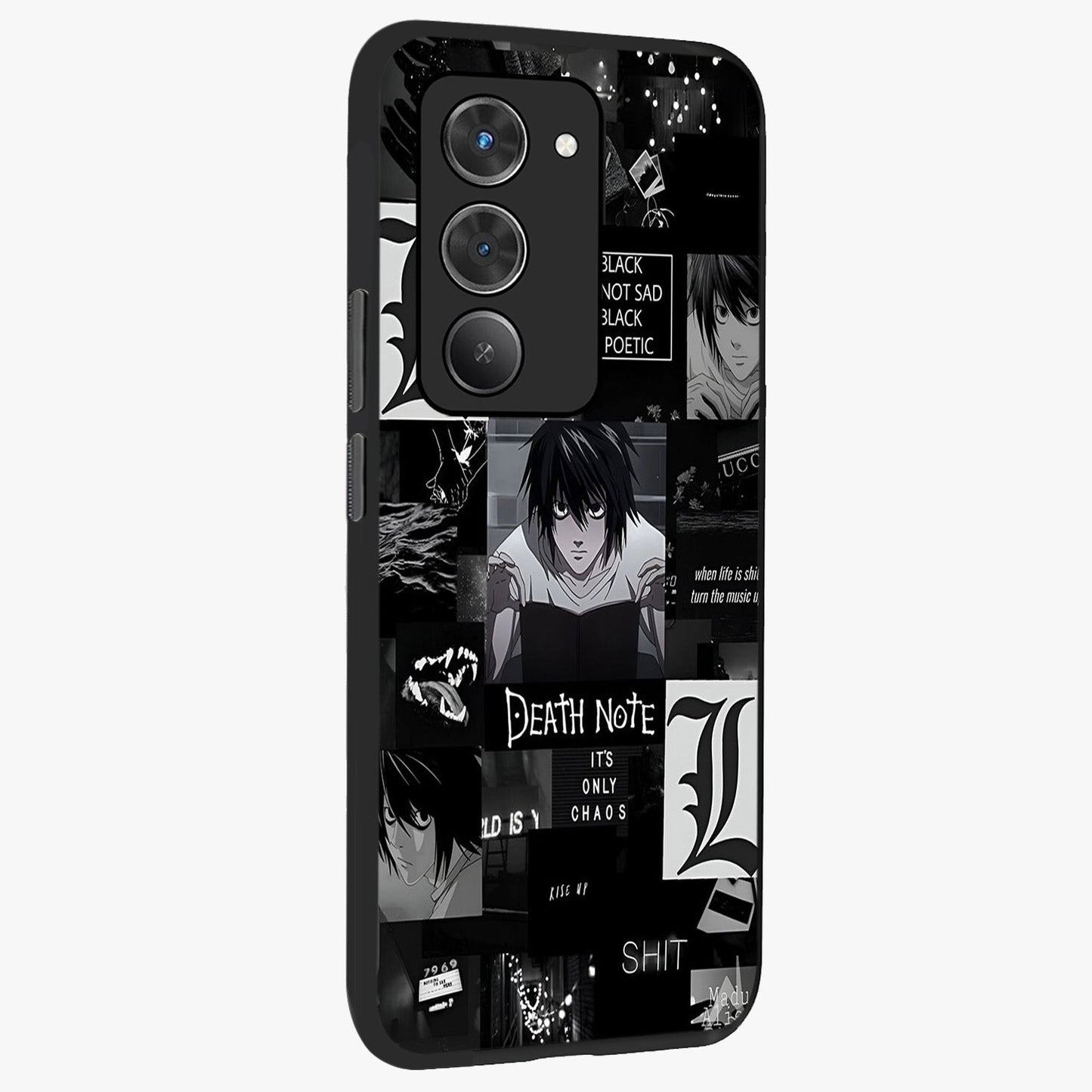 Midnight Chaos Mind Glass Case upright view showcasing expressive abstract artwork with bold dark theme.