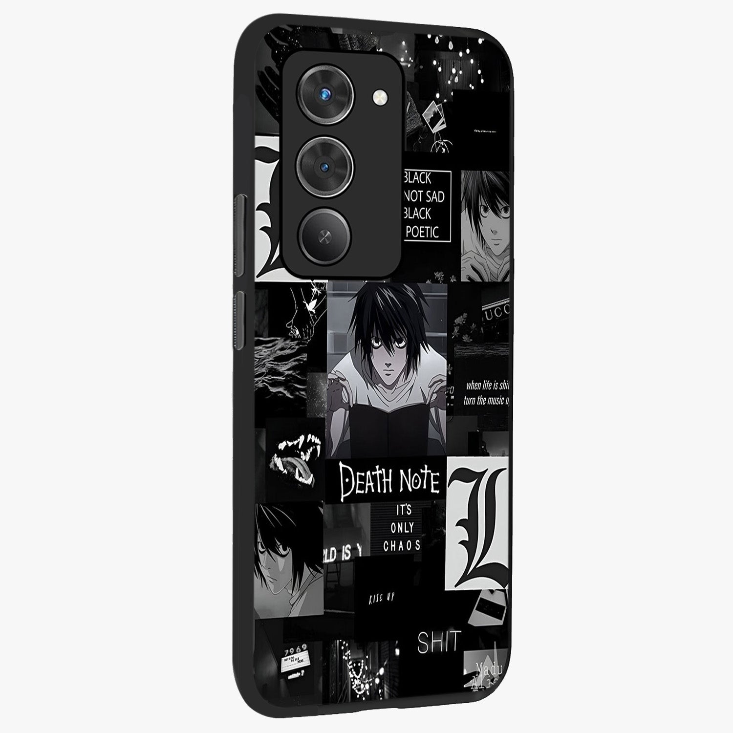 Midnight Chaos Mind Glass Case upright view showcasing expressive abstract artwork with bold dark theme.