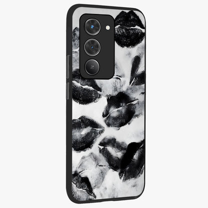 Midnight Kiss Marks Glass Case upright view showcasing stylish kiss mark artwork with trendy romantic theme.