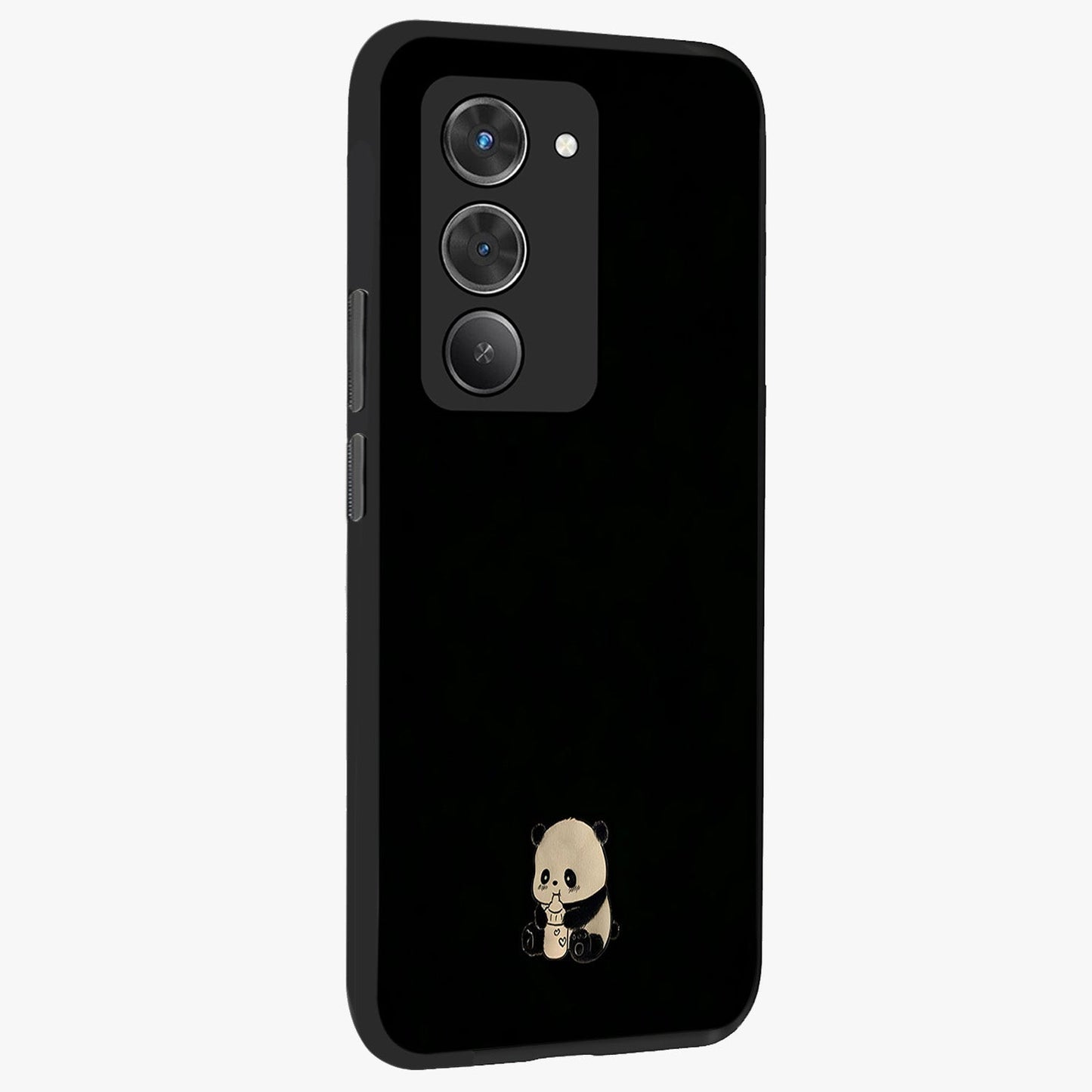 Midnight Panda Love Glass Case upright view showcasing charming panda artwork with playful romantic theme.