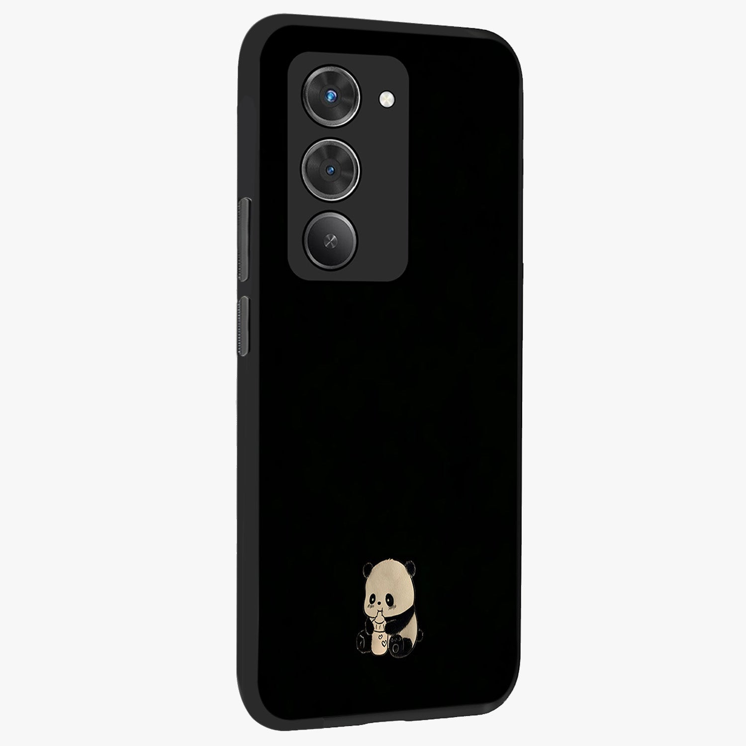 Midnight Panda Love Glass Case upright view showcasing charming panda artwork with playful romantic theme.