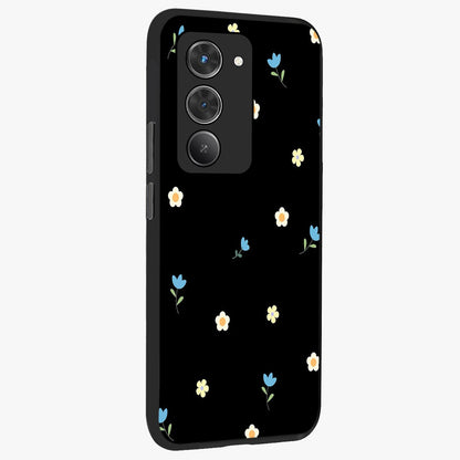 Minimal Petal Whispers Glass Case upright view showcasing elegant floral artwork with modern minimalist style.