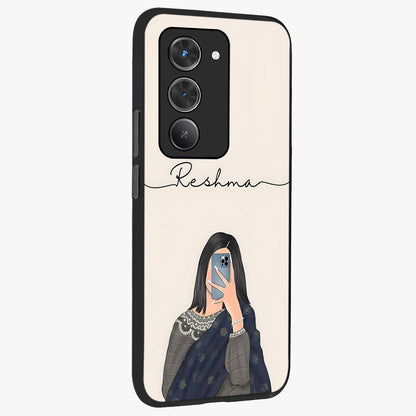 Mirror Mood Muse With Custom Name Glass Case upright view showcasing artistic mirror themed artwork with personalized aesthetic.