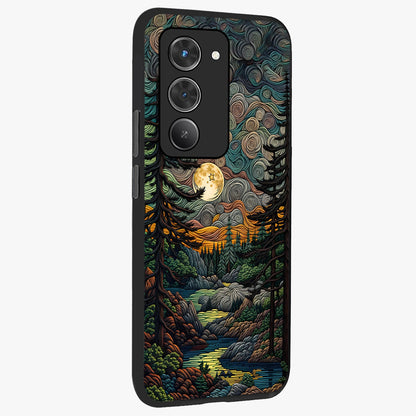 Moonlight Forest Dream Glass Case upright view showcasing magical forest artwork with calm night theme.