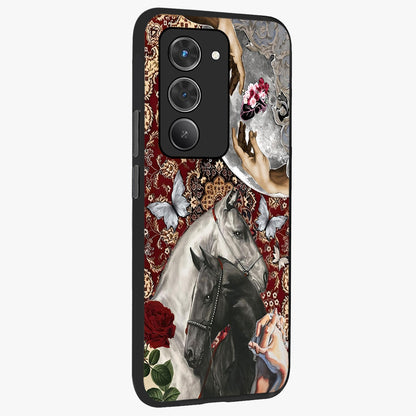 Moonlit Royal Stallion Glass Case upright view showcasing dramatic horse artwork with glowing moon themed design.