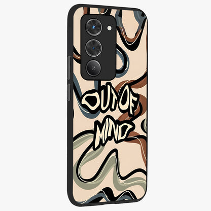 Out Of Mind Glass Case upright view showcasing striking typography artwork with edgy conceptual theme.
