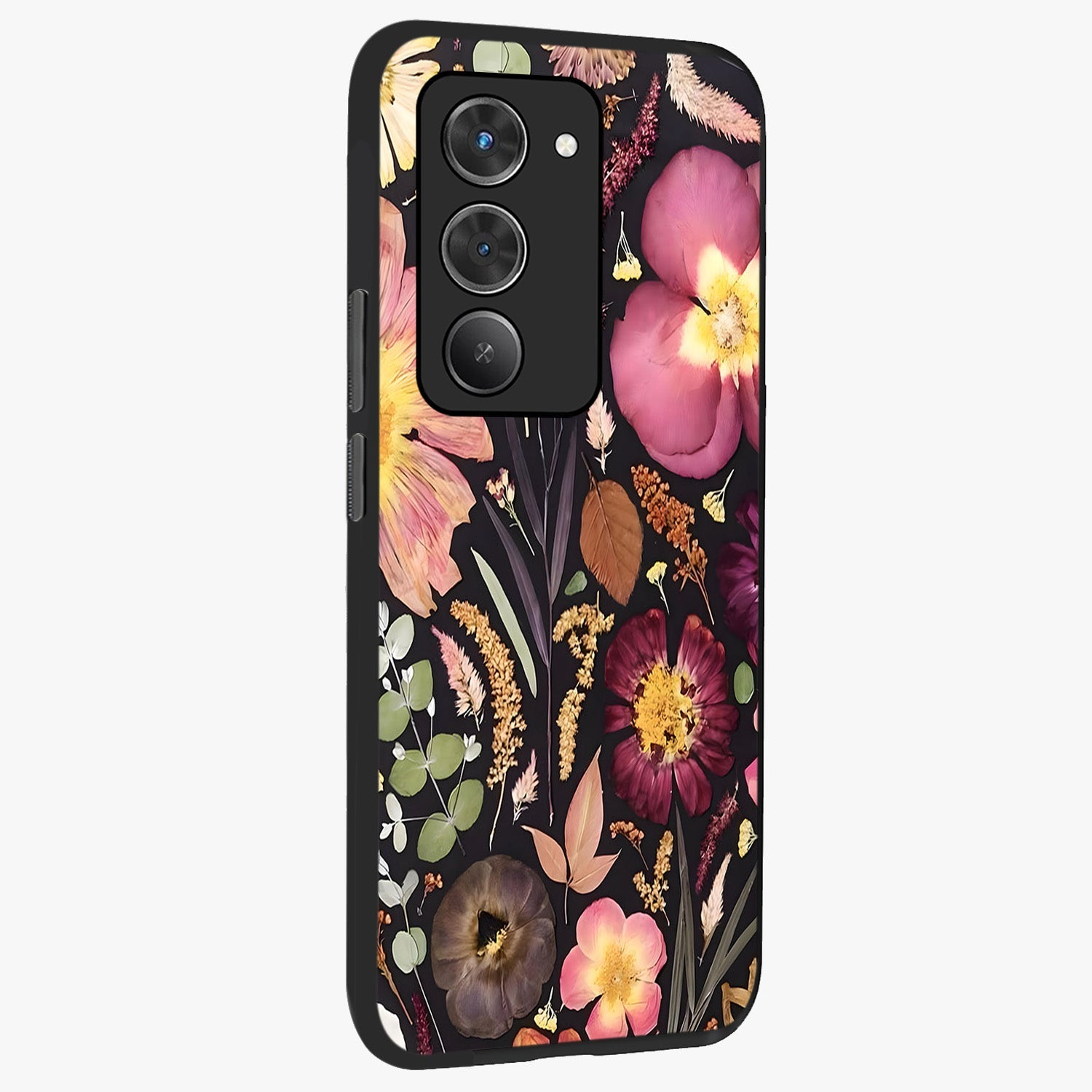 Petal Dream Tapestry Glass Case upright view showcasing detailed floral tapestry artwork with artistic nature theme.