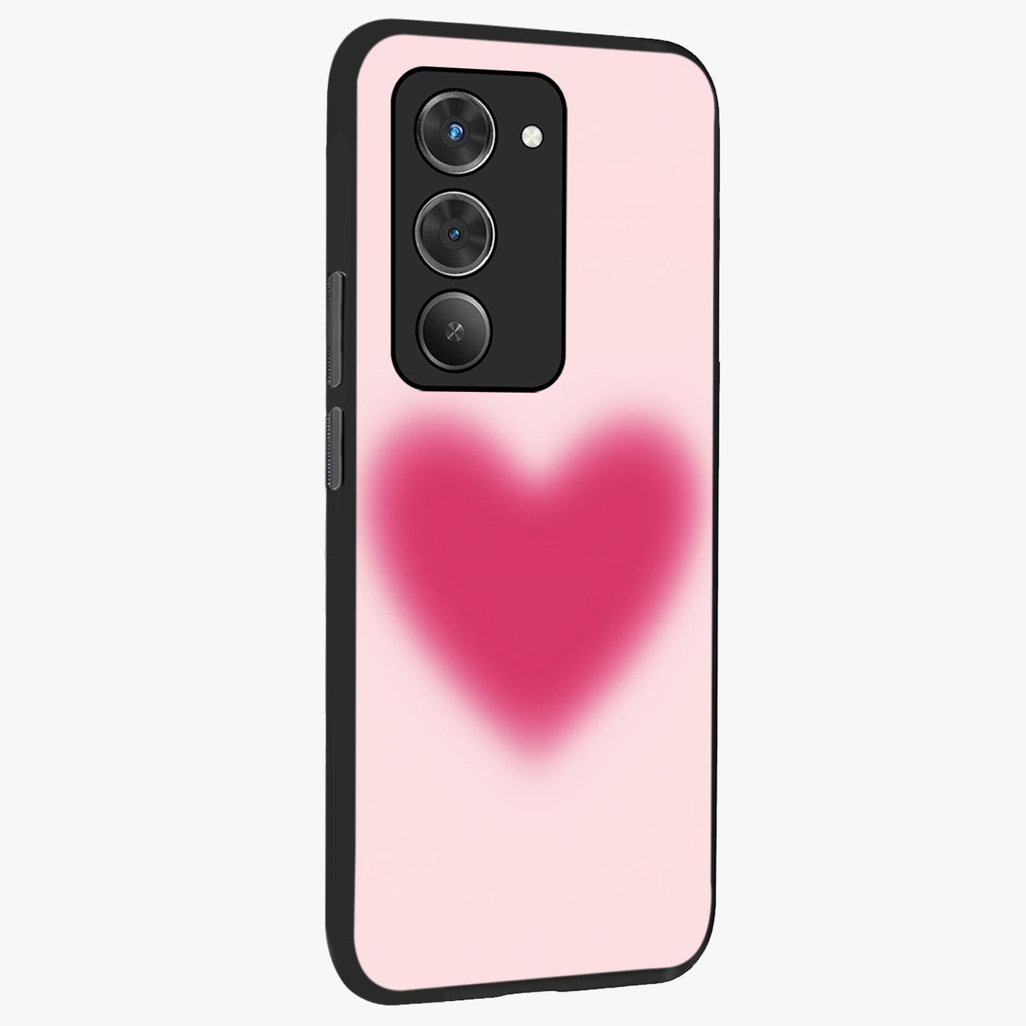 Pink Aura Heart Glass Case upright view showcasing romantic heart artwork with soft pastel theme.