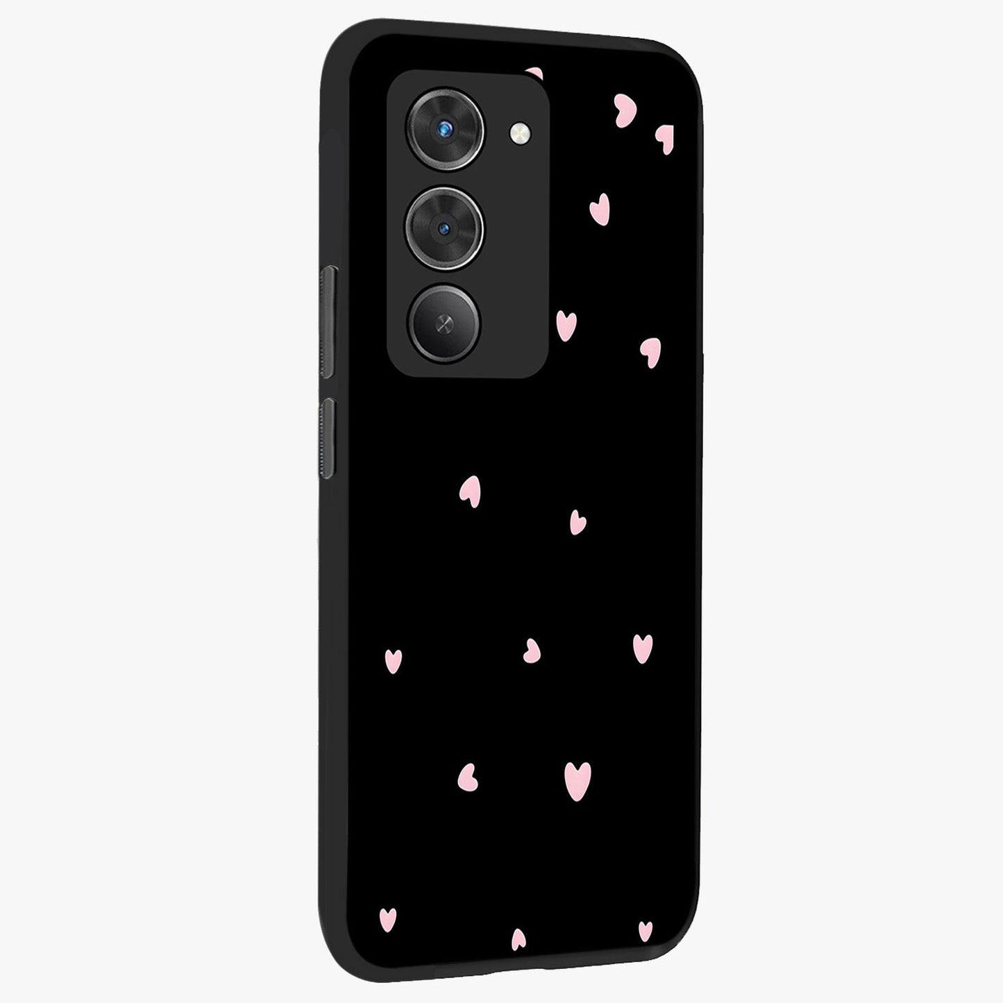 Pink Love Drops Glass Case upright view showcasing charming heart drop artwork with romantic playful theme.