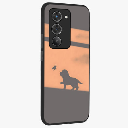 Puppy Shadow Art Glass Case upright view showcasing charming puppy artwork with creative silhouette theme.