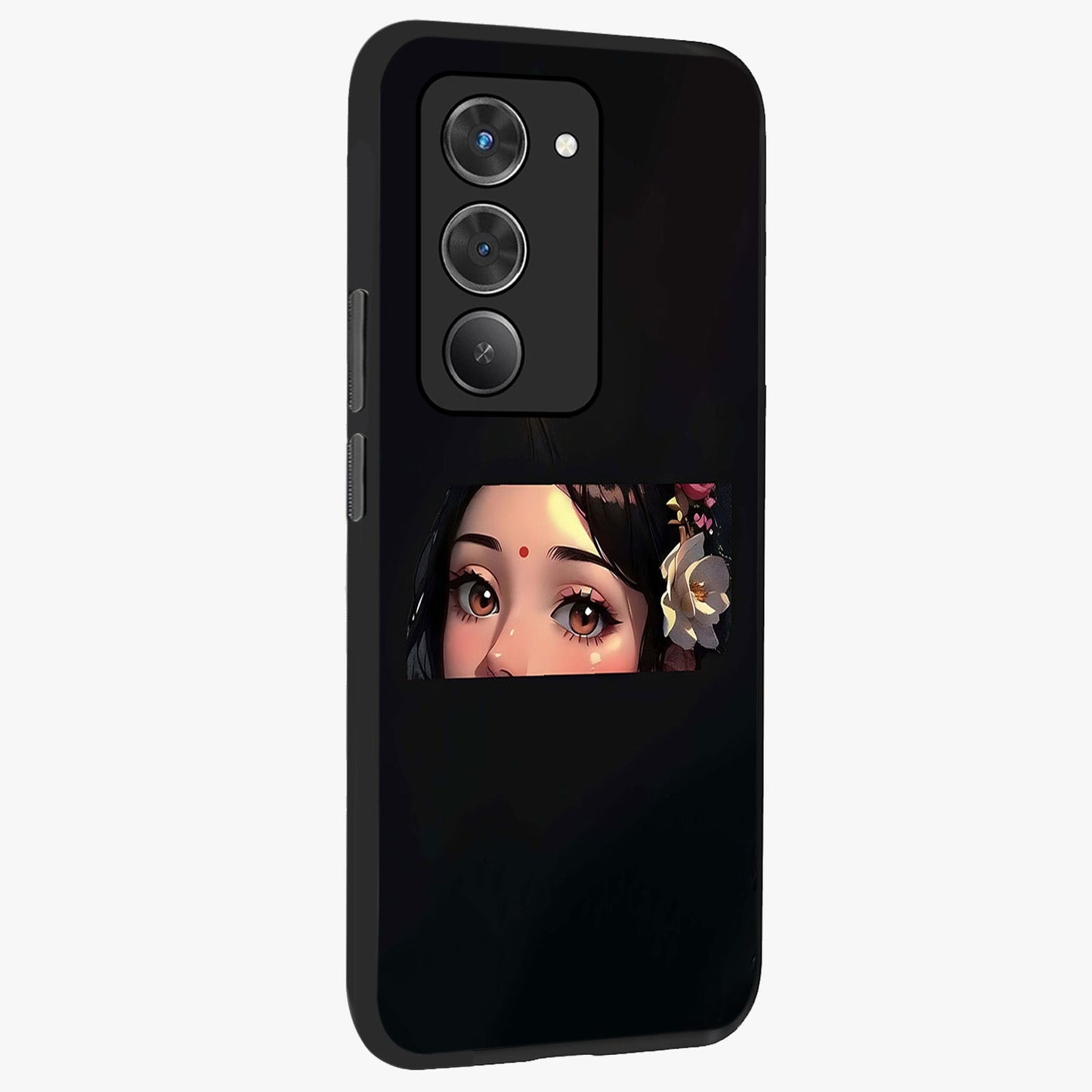 Radha Divine Embrace Glass Case upright view showcasing sacred Radha themed artwork with peaceful devotional style.