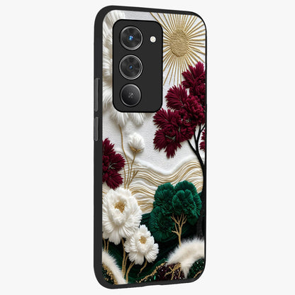 Radiant Bloom Elegance Glass Case upright view showcasing decorative flower artwork with refined botanical theme.
