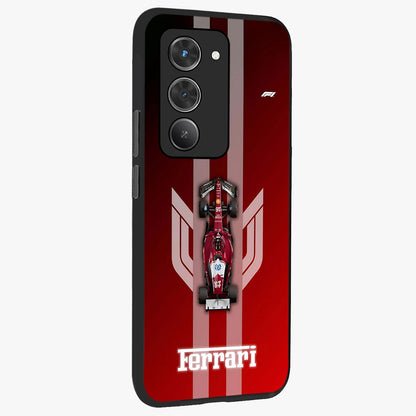 Red Ferrari F1 Vertical Glass Case upright view showcasing powerful Formula car artwork with dynamic motorsport theme.