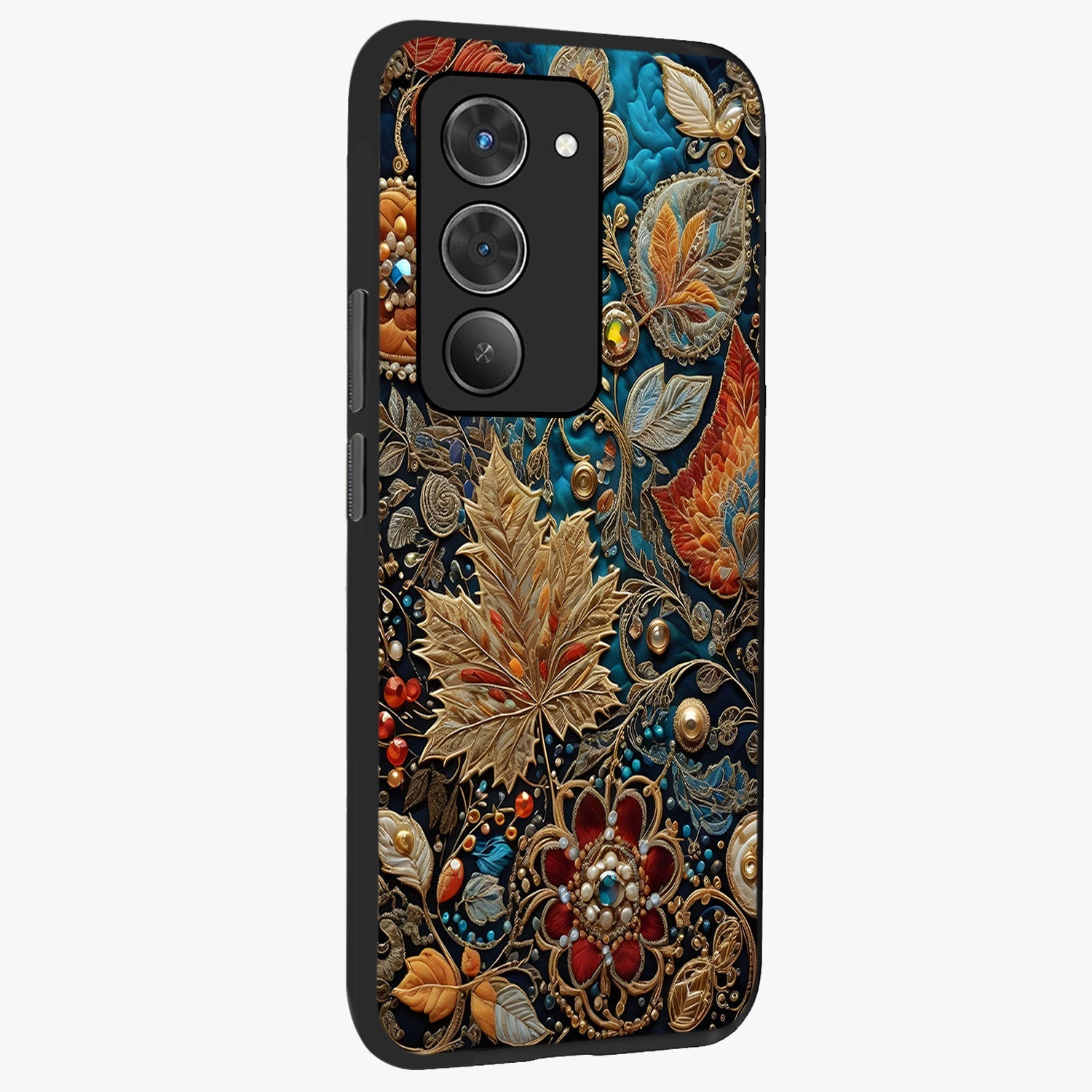 Royal Jewel Garden Glass Case upright view showcasing rich floral artwork with luxurious garden theme.