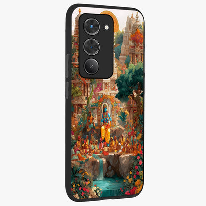 Sacred Sunlight Gods Glass Case upright view showcasing glowing divine artwork with sacred mythological theme.