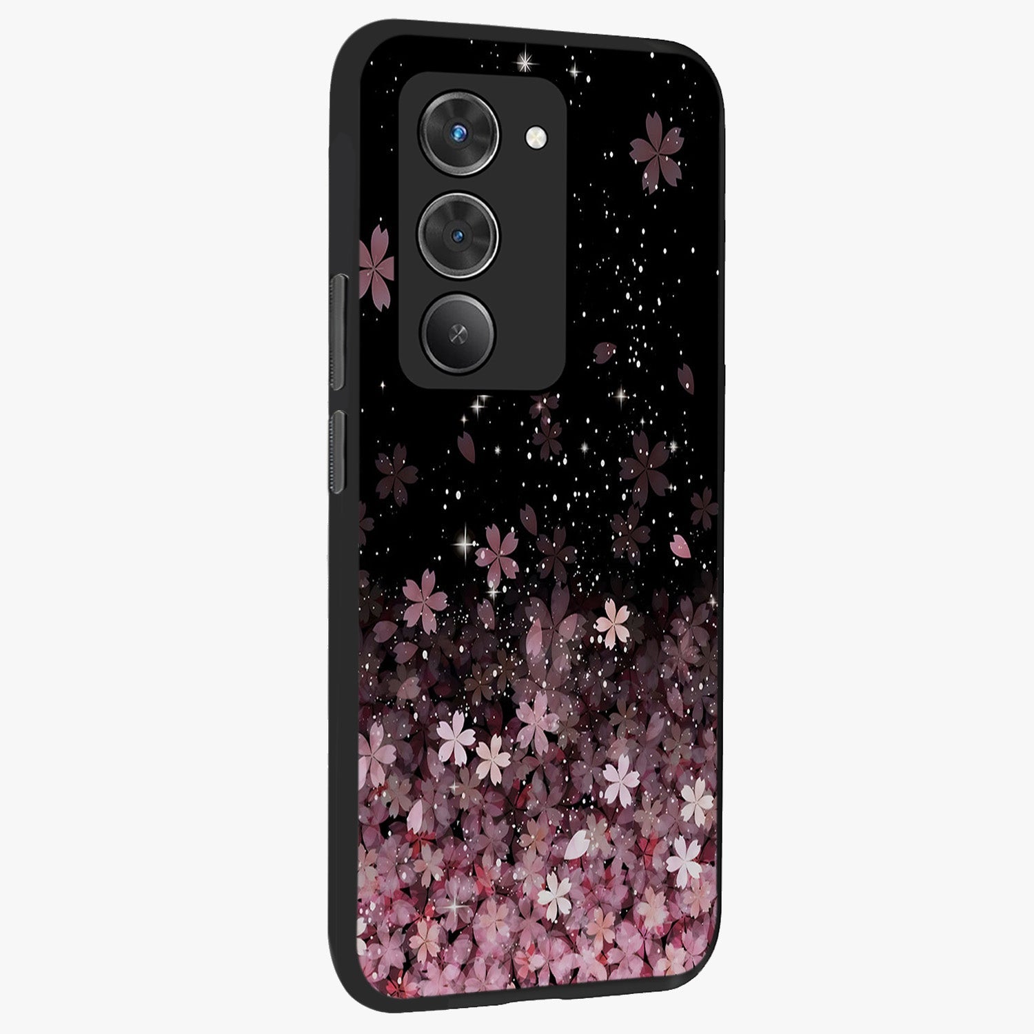 Small Starry Flowers Glass Case upright view showcasing charming floral artwork with dreamy starry theme.