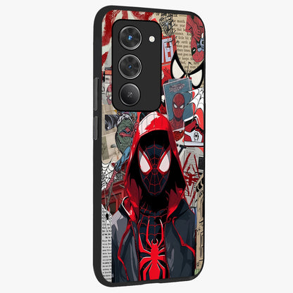 Spider Collage Street Glass Case upright view showcasing bold superhero artwork with urban street theme.