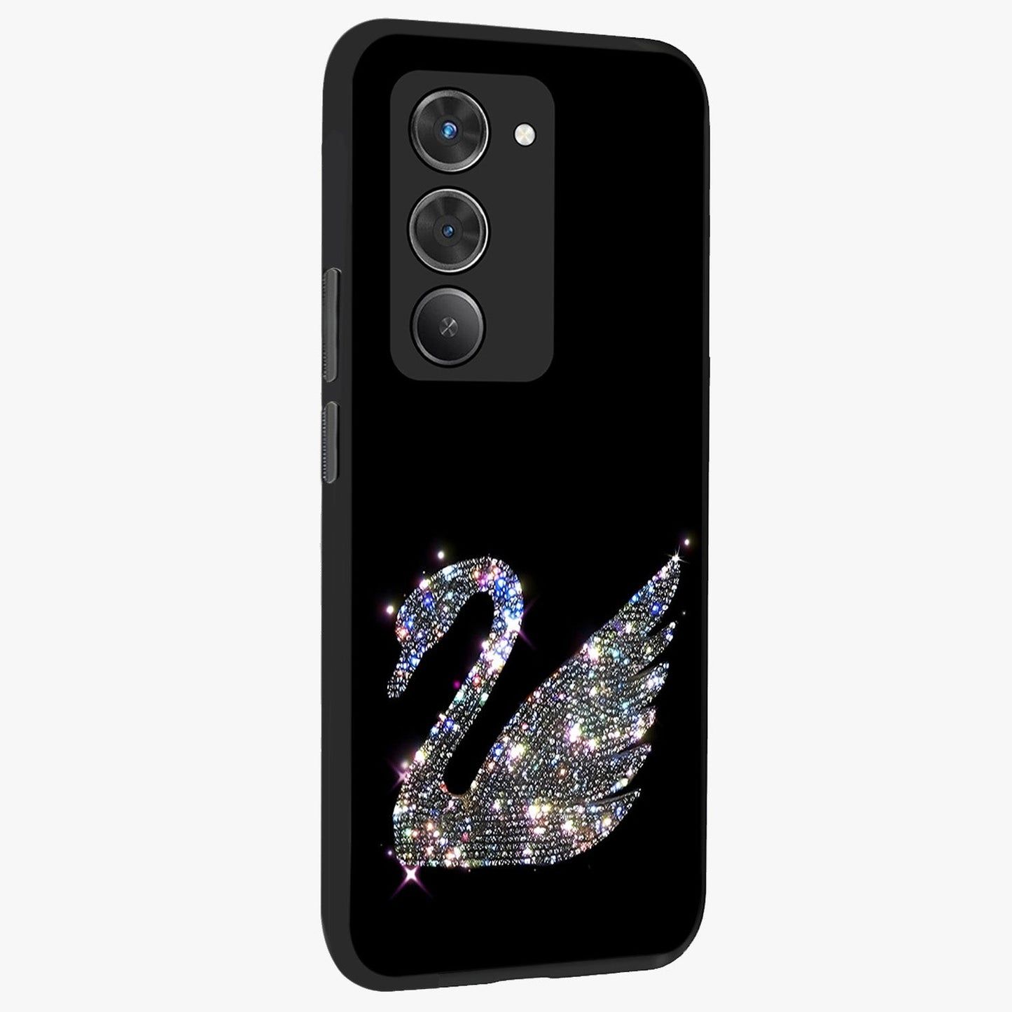 Starlit Swan Grace Glass Case upright view showcasing beautiful swan artwork with peaceful night themed design.